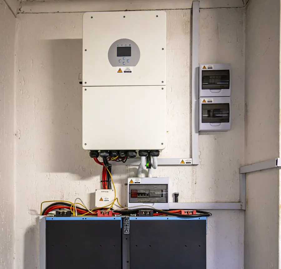 Teknik odada duvara monte edilmiş güneş enerjisi inverteri